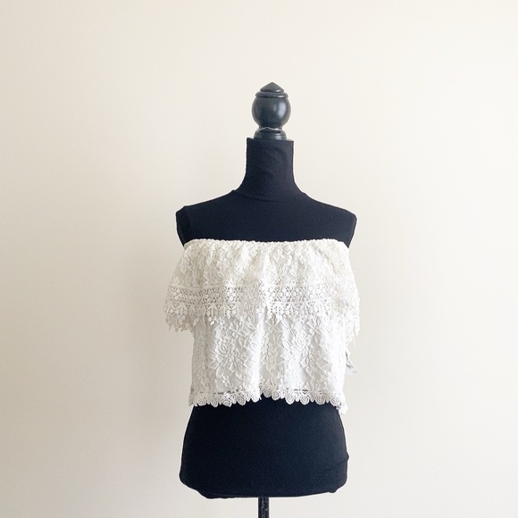 Charlotte Russe Tops - Lace Off-Shoulder Top, Vintage Charlotte Russe Lace Blouse – Cream, Size L, NWT